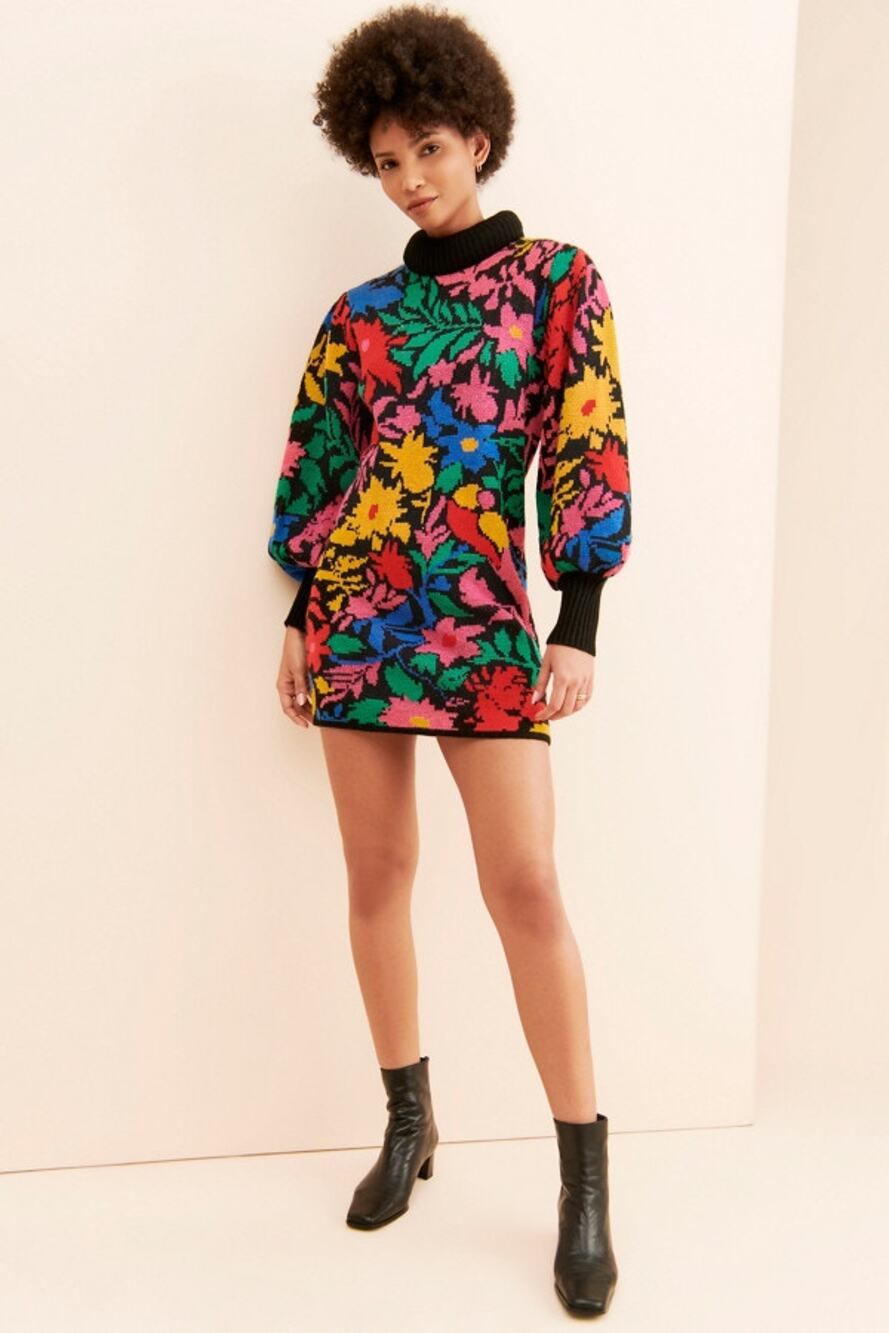 FARM Rio Tropical Garden Floral Knit Sweater Dress L